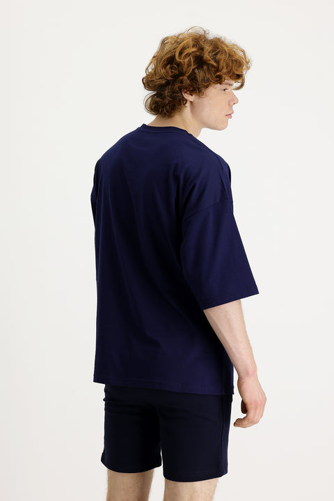 Siyah Lacivert Bisiklet Yaka Oversize Süprem Pamuk Tişört