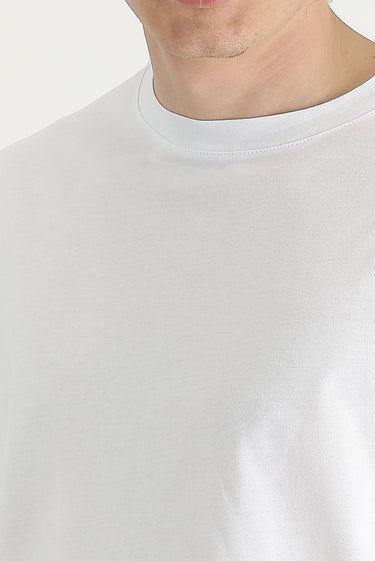 Beyaz Bisiklet Yaka Oversize Süprem Pamuk Tişört