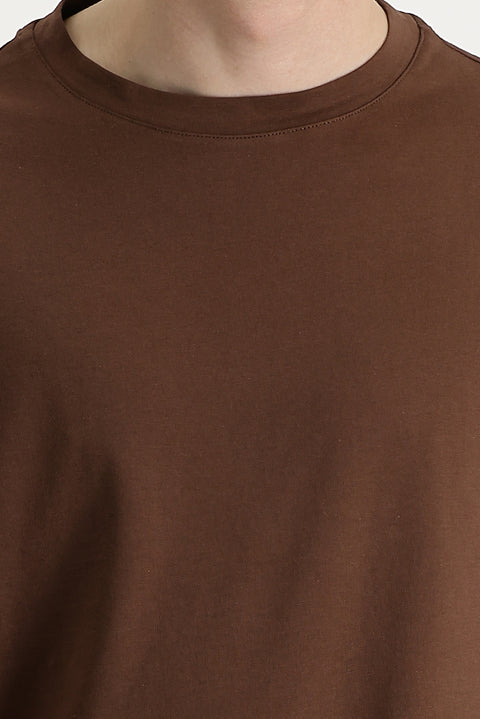 Taba Bisiklet Yaka Oversize Süprem Pamuk Tişört