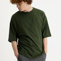 Orta Haki Bisiklet Yaka Oversize Süprem Pamuk Tişört