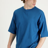 Orta Petrol Bisiklet Yaka Oversize Süprem Pamuk Tişört