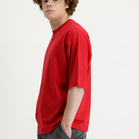 Bayrak Kırmızı Bisiklet Yaka Oversize Süprem Pamuk Tişört