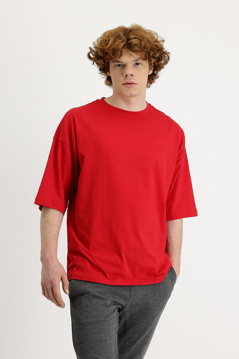 Bayrak Kırmızı Bisiklet Yaka Oversize Süprem Pamuk Tişört