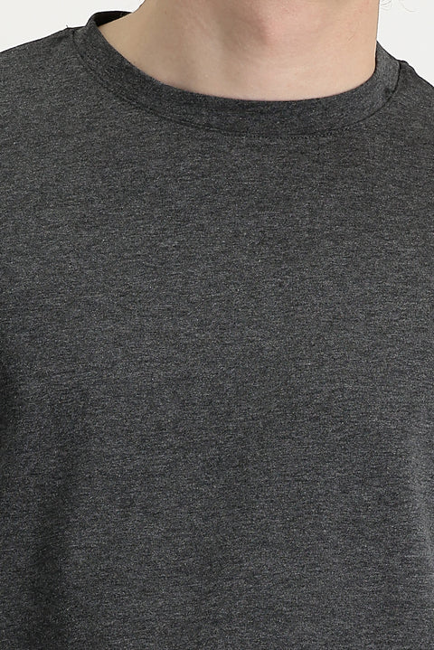 Koyu Antrasit Bisiklet Yaka Oversize Süprem Tişört