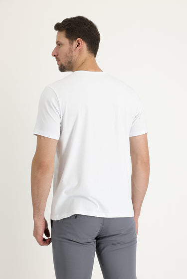  Beyaz Bisiklet Yaka Regular Fit Baskılı Pamuklu Tişört