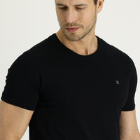 Siyah Bisiklet Yaka Slim Fit Dar Kesim Nakışlı Tişört