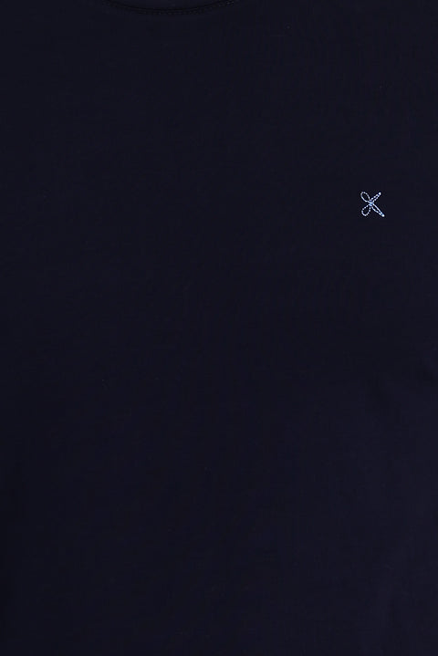 Siyah Lacivert Bisiklet Yaka Slim Fit Dar Kesim Nakışlı Tişört