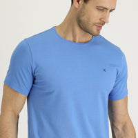 Aviator Blue Crew Neck Slim Fit Embroidered T-Shirt