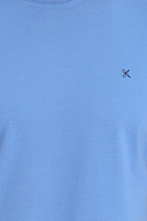 Aviator Blue Crew Neck Slim Fit Embroidered T-Shirt