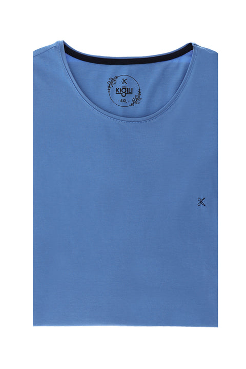 Aviator Blue Plus Size Crew Neck Embroidered Cotton Supreme T-Shirt