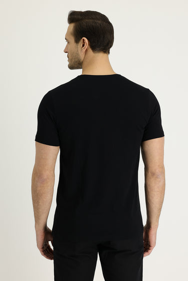 Siyah Bisiklet Yaka Slim Fit Dar Kesim Tişört