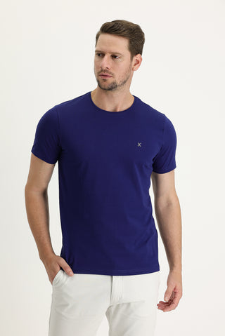  Orta Lacivert Bisiklet Yaka Slim Fit Dar Kesim Tişört