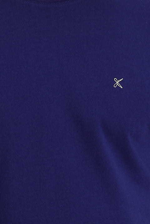 Orta Lacivert Bisiklet Yaka Slim Fit Dar Kesim Tişört