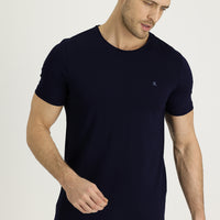 Siyah Lacivert Bisiklet Yaka Slim Fit Dar Kesim Tişört