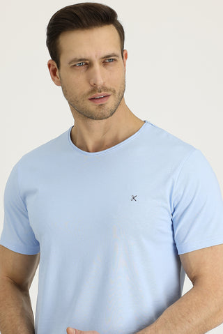  Uçuk Mavi Bisiklet Yaka Slim Fit Dar Kesim Tişört