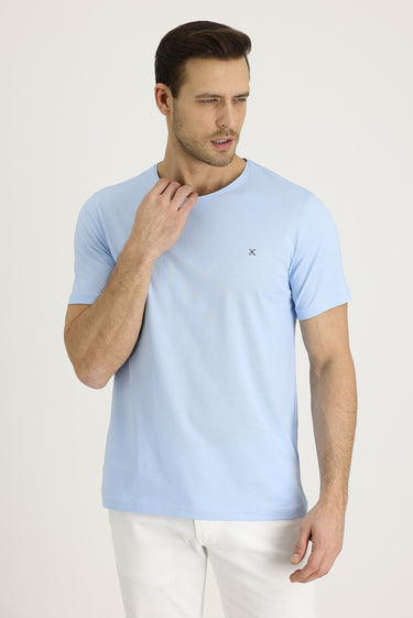 Uçuk Mavi Bisiklet Yaka Slim Fit Dar Kesim Tişört