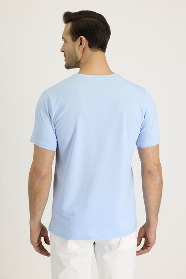 Uçuk Mavi Bisiklet Yaka Slim Fit Dar Kesim Tişört