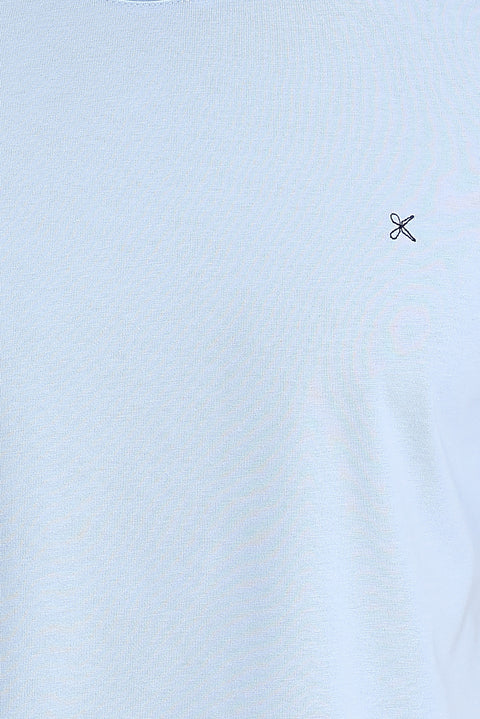 Uçuk Mavi Bisiklet Yaka Slim Fit Dar Kesim Tişört