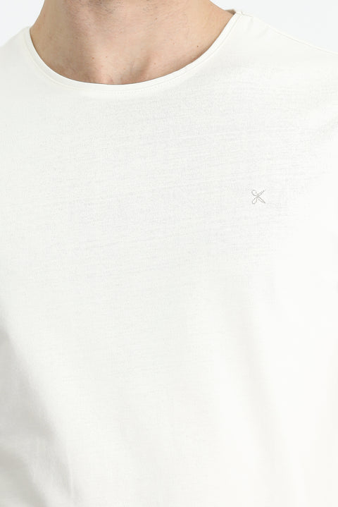 Ekru Bisiklet Yaka Slim Fit Dar Kesim Pamuklu Tişört