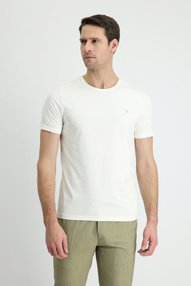 Ekru Bisiklet Yaka Slim Fit Dar Kesim Tişört