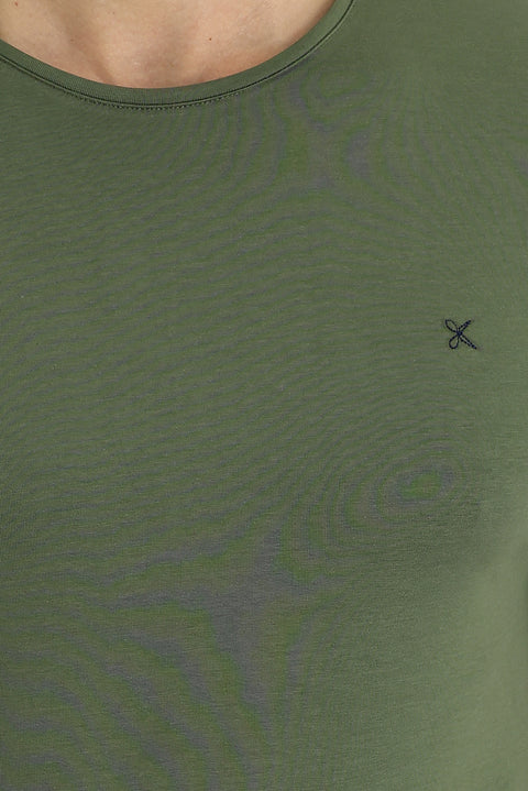 Orta Haki Bisiklet Yaka Slim Fit Dar Kesim Tişört