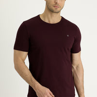 Koyu Bordo Bisiklet Yaka Slim Fit Dar Kesim Tişört