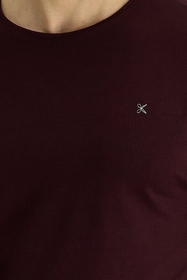  Koyu Bordo Bisiklet Yaka Slim Fit Dar Kesim Tişört