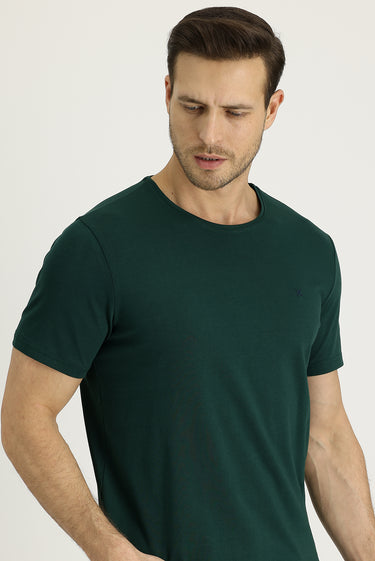 Koyu Yeşil Bisiklet Yaka Slim Fit Dar Kesim Tişört