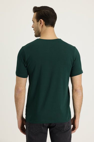 Koyu Yeşil Bisiklet Yaka Slim Fit Dar Kesim Tişört