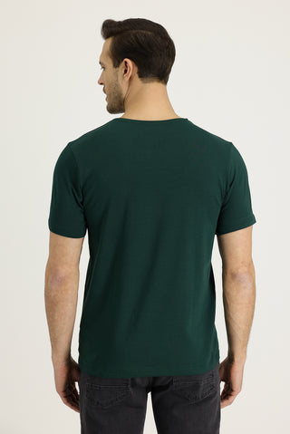  Koyu Yeşil Bisiklet Yaka Slim Fit Dar Kesim Tişört