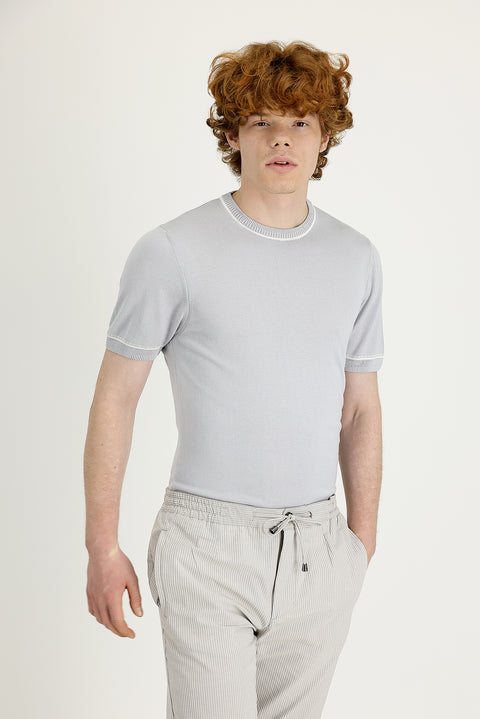 Orta Gri Bisiklet Yaka Slim Fit Dar Kesim Tişört