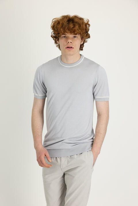 Orta Gri Bisiklet Yaka Slim Fit Dar Kesim Tişört