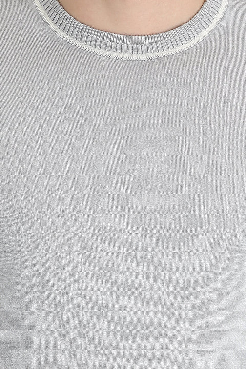 Orta Gri Bisiklet Yaka Slim Fit Dar Kesim Tişört