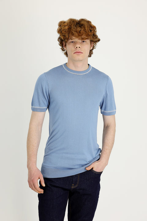 Koyu Mavi  Bisiklet Yaka Slim Fit Dar Kesim Tişört