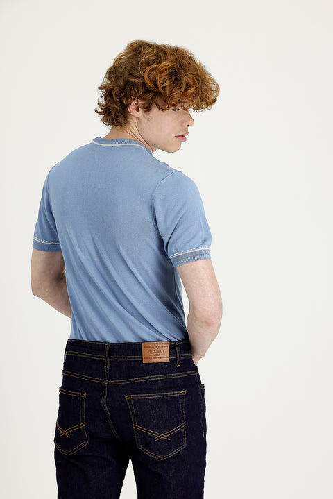 Koyu Mavi  Bisiklet Yaka Slim Fit Dar Kesim Tişört