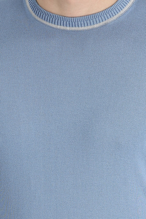 Koyu Mavi  Bisiklet Yaka Slim Fit Dar Kesim Tişört