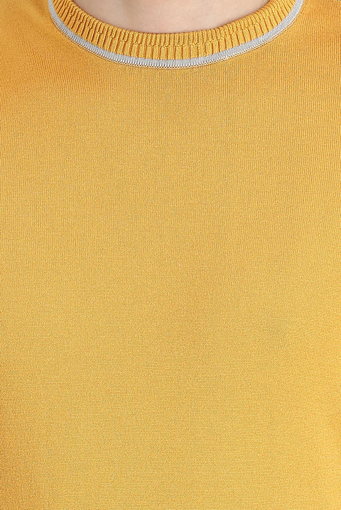 Koyu Sarı Bisiklet Yaka Slim Fit Dar Kesim Tişört