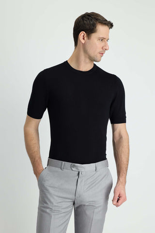  Siyah Bisiklet Yaka Slim Fit Dar Kesim Desenli Tişört