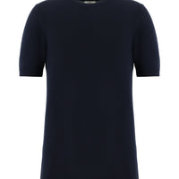 Orta Lacivert Bisiklet Yaka Slim Fit Dar Kesim Desenli Tişört