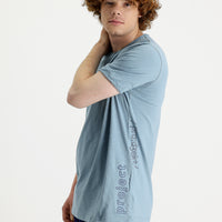 Koyu Mavi  Bisiklet Yaka Slim Fit Dar Kesim Baskılı Pamuk Tişört