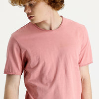 Orta Pembe Bisiklet Yaka Slim Fit Dar Kesim Baskılı Pamuk Tişört