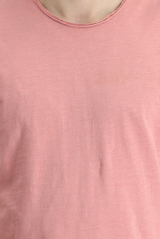  Orta Pembe Bisiklet Yaka Slim Fit Dar Kesim Baskılı Pamuk Tişört