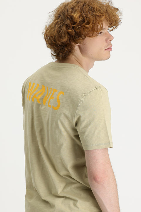 Orta Gri Bisiklet Yaka Slim Fit Dar Kesim Baskılı Pamuk Tişört