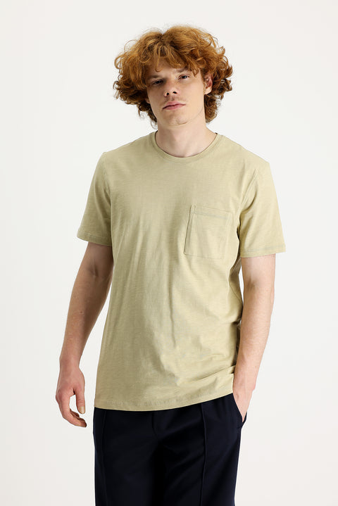 Orta Gri Bisiklet Yaka Slim Fit Dar Kesim Baskılı Pamuk Tişört