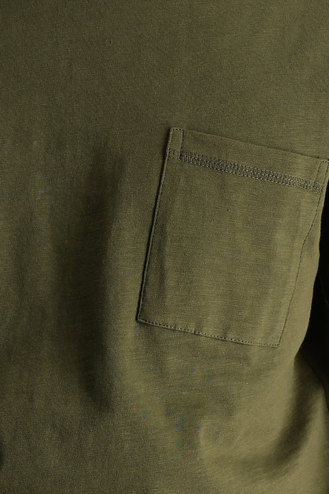 Orta Haki Bisiklet Yaka Slim Fit Dar Kesim Baskılı Pamuk Tişört