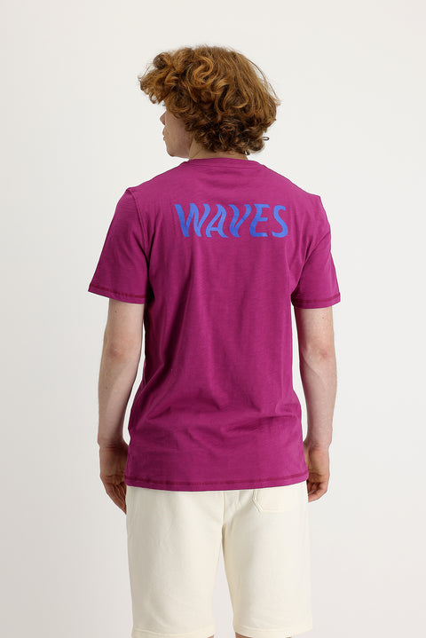 Fuşya Bisiklet Yaka Slim Fit Dar Kesim Baskılı Pamuk Tişört