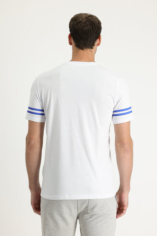  Beyaz Bisiklet Yaka Slim Fit Dar Kesim Baskılı Pamuk Tişört