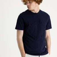 Siyah Lacivert Bisiklet Yaka Slim Fit Dar Kesim Baskılı Pamuk Tişört