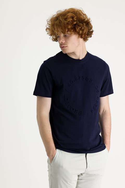 Siyah Lacivert Bisiklet Yaka Slim Fit Dar Kesim Baskılı Pamuk Tişört