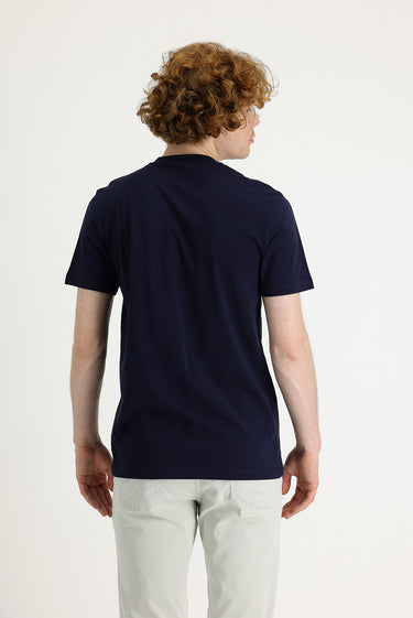 Siyah Lacivert Bisiklet Yaka Slim Fit Dar Kesim Baskılı Pamuk Tişört